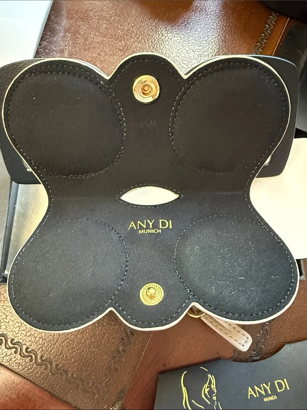 Beige Leather Sunglasses Case with Black Accent